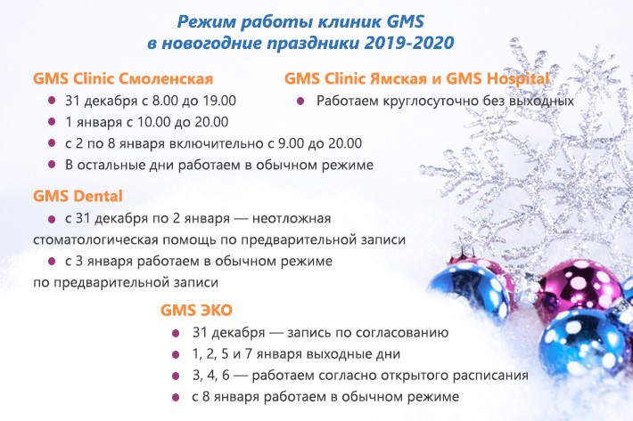Режим работы GMS Clinic в новогодние праздники